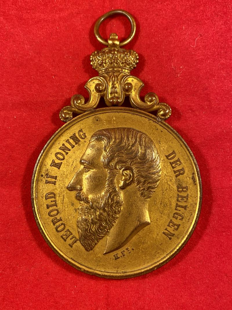 Impressive Large King Leopold II Belgian Gilt Bronze Medal – Sleidinge Festival 1894