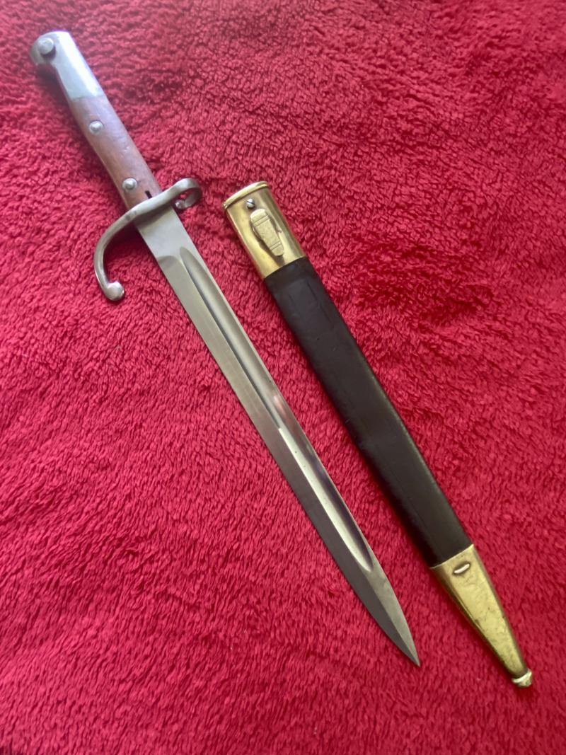 M1908 Brazilian Mauser Bayonet with Brass Mounted Leather Scabbard
