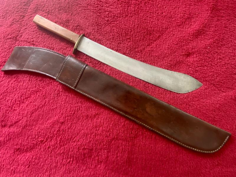 Unusual and Rare WW1 British Army Butchers “Trench” Knife by James Walker & Co. Ltd with Leather Sheath dated 1915
