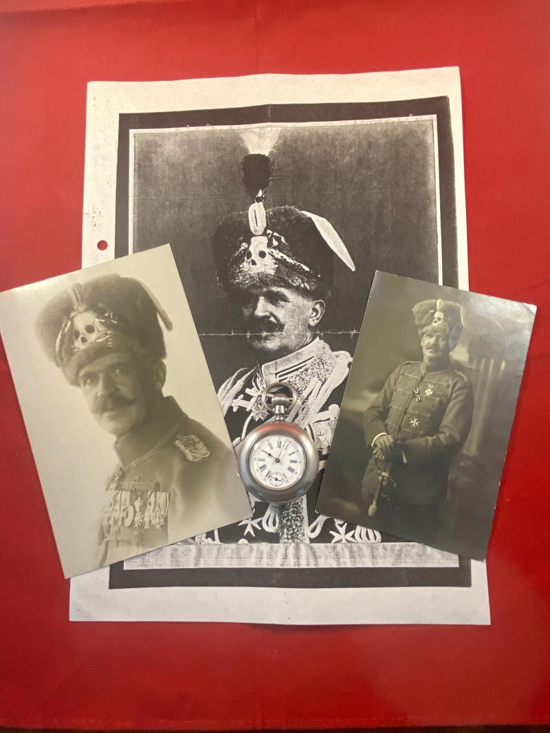 Rare Imperial German “Hussar” Swiss Silver Pocket Watch with Photos and Documents Relating to Kurt von Teichmann