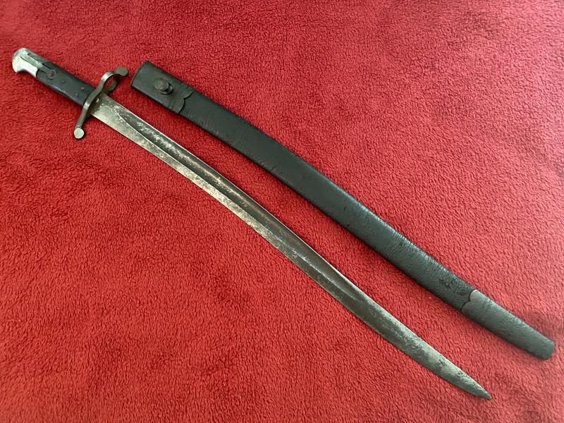 British 19th Century 1856/58 Pattern Yataghan Sword Bayonet with Leather Scabbard - Export Version