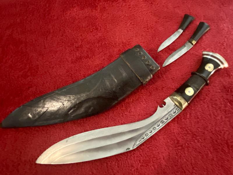 Named WW2 RAF/IAF “Bring Back” Burma Kukri Knife with Leather Covered Scabbard