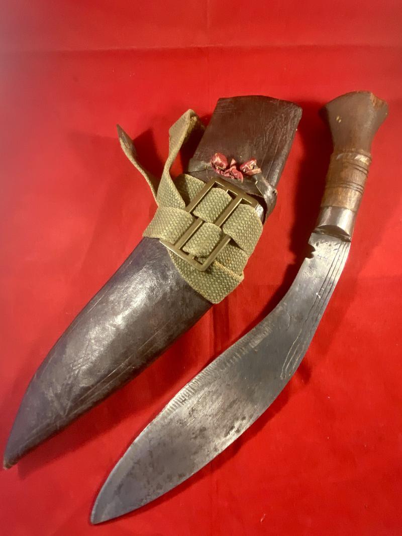 WW2 Nepalese Mk II Kukri Knife with Leather Covered Scabbard Dated 1944