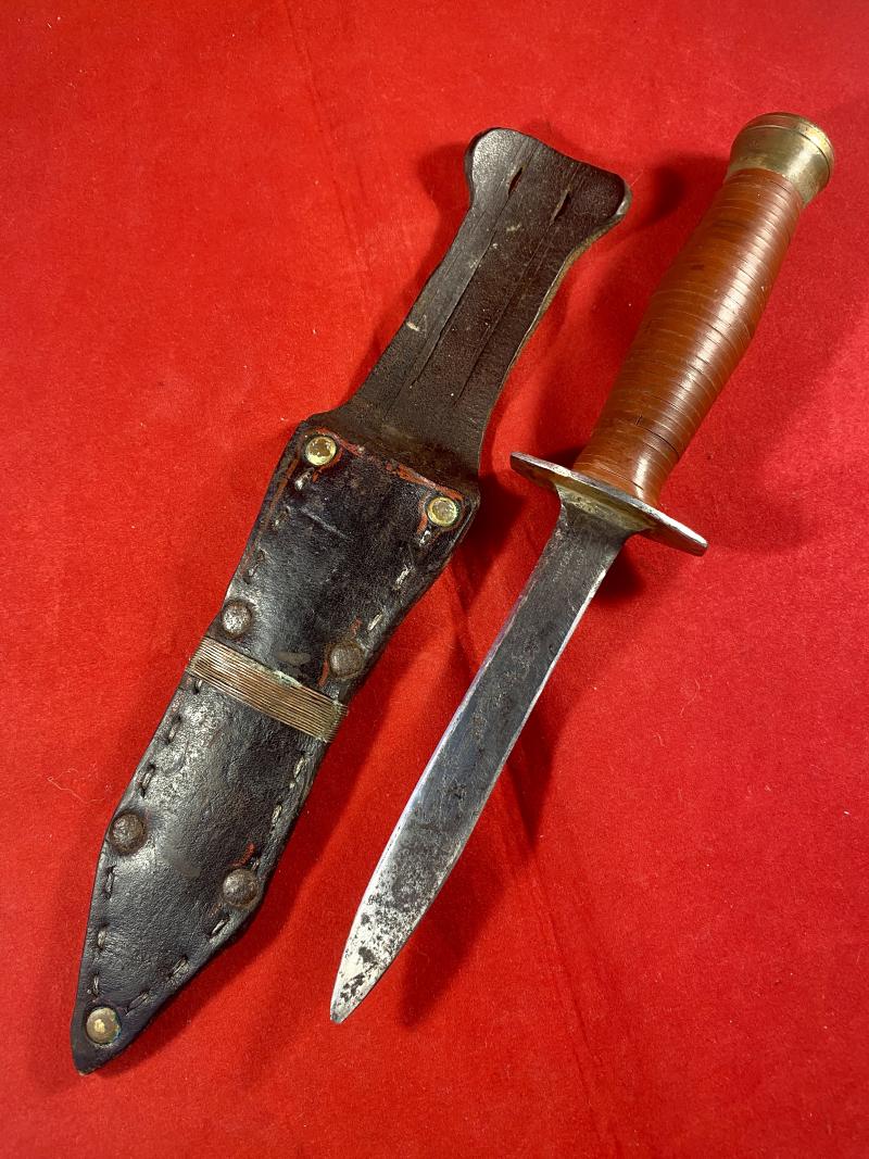 WW2 Private Purchased Fixed Blade Commando Style Knife with Leather Sheath