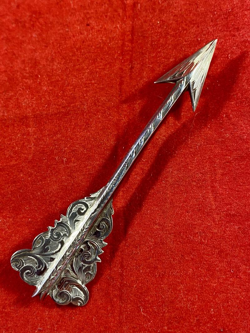 Victorian Engraved Sterling Silver Cupids Arrow Brooch c1870