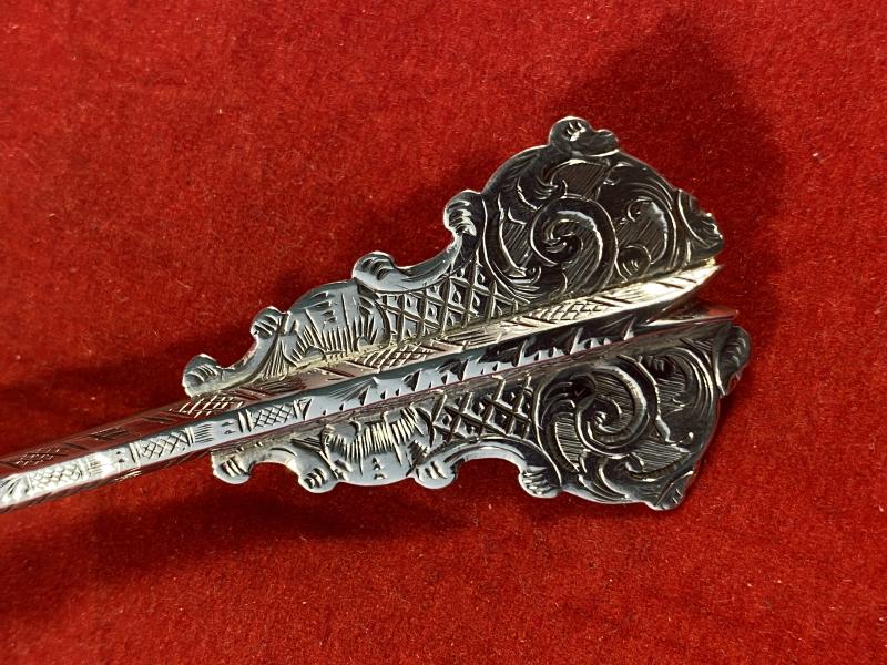 Large Victorian Scottish Silver Engraved Arrow Kilt Pin Brooch c1870