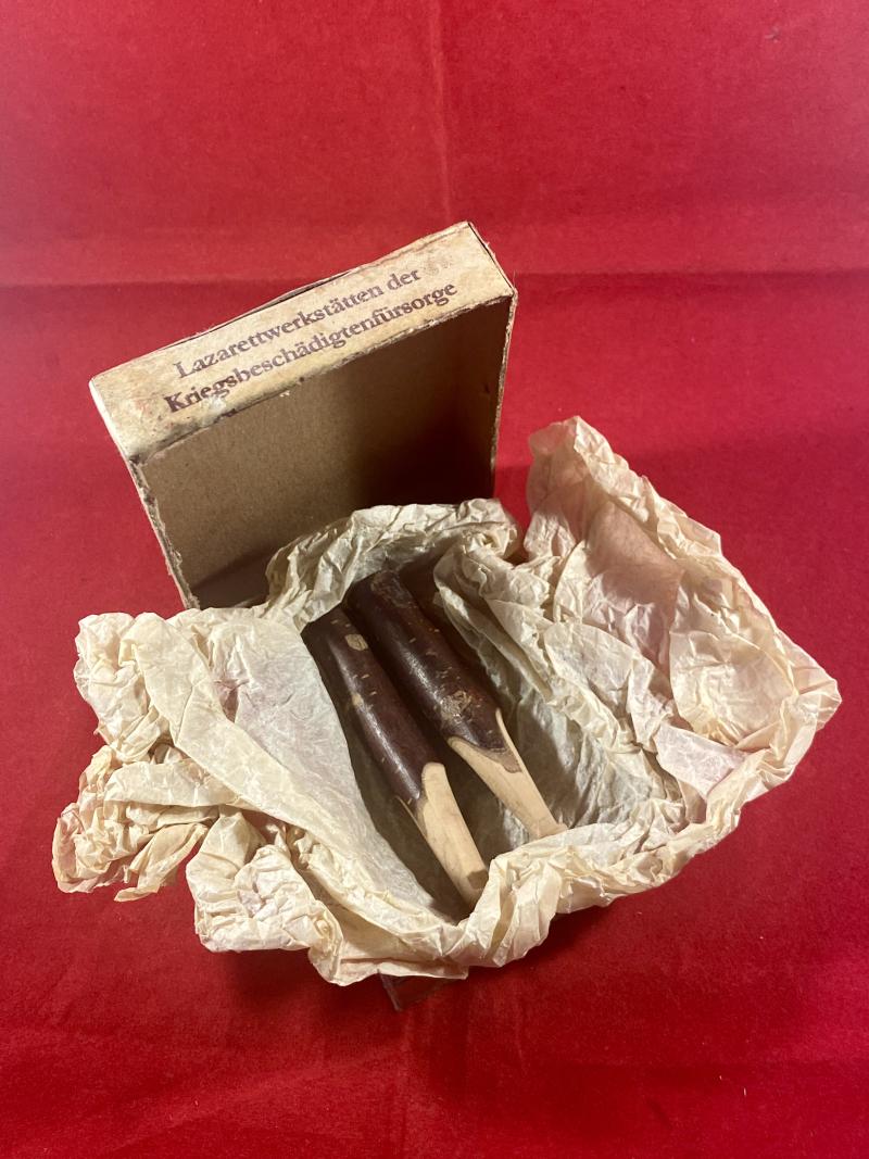 Two Unusual WW1 German Officer’s Hazelnut Wood Cigar -Cigarette Holders in Original Box