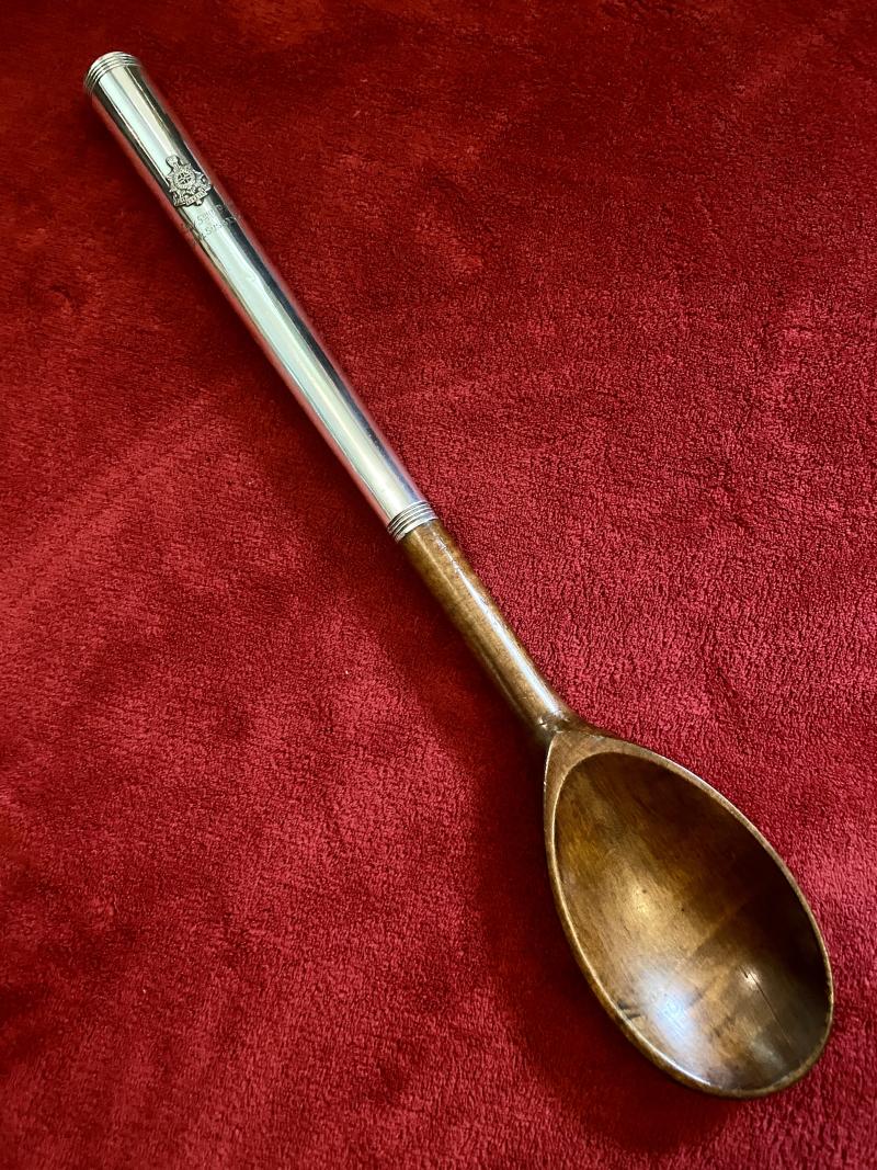 Unusually Large WW1 Period, Silver Plate and Wooden Presentation Spoon for the 5th Battalion - Royal Sussex Regiment