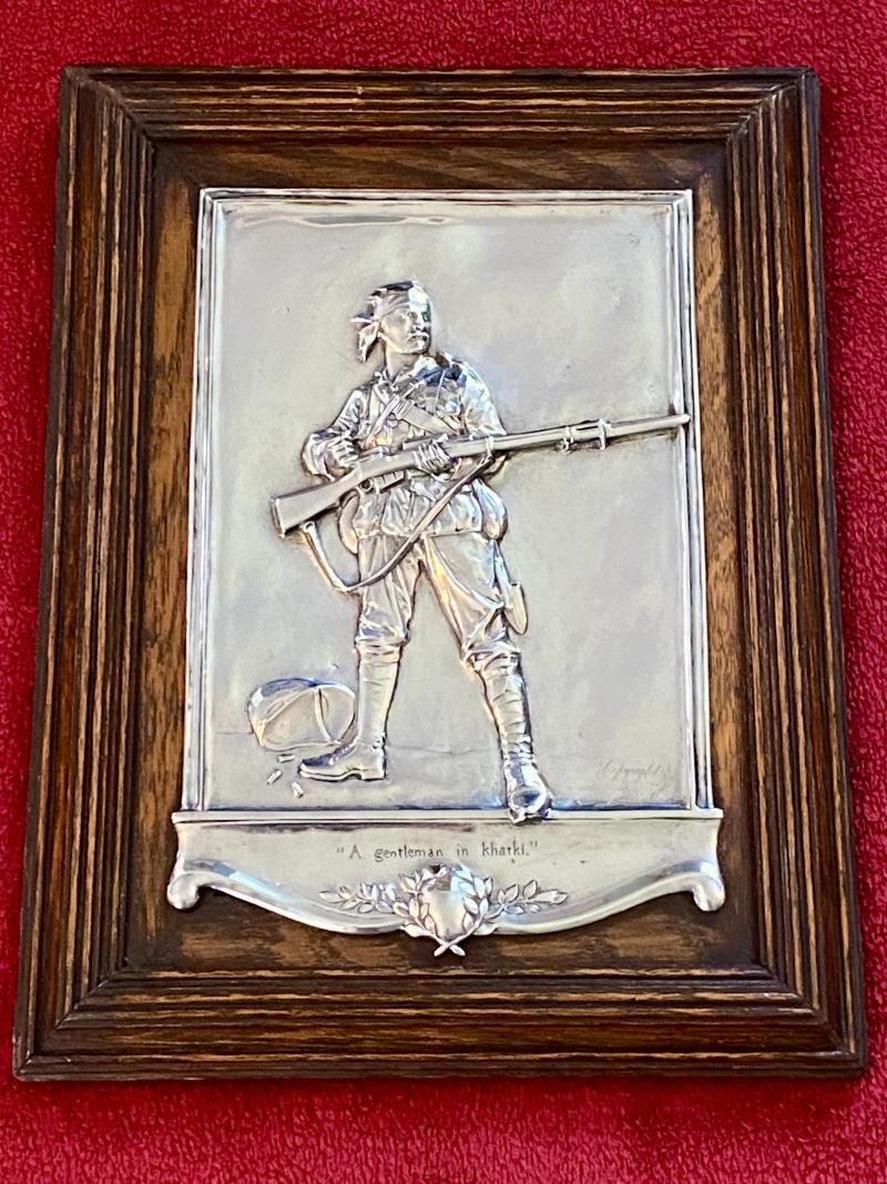 Rare Boer War “The Absent Minded Beggar – A Gentleman in Kharki” Large Silver Plated Plaque in an Oak Frame c1900