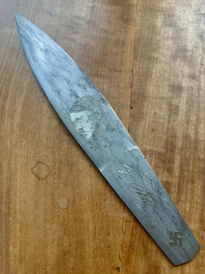 Post WW2 Turkish Damascus Steel Hitler Letter Opener by Paul Müller c1960