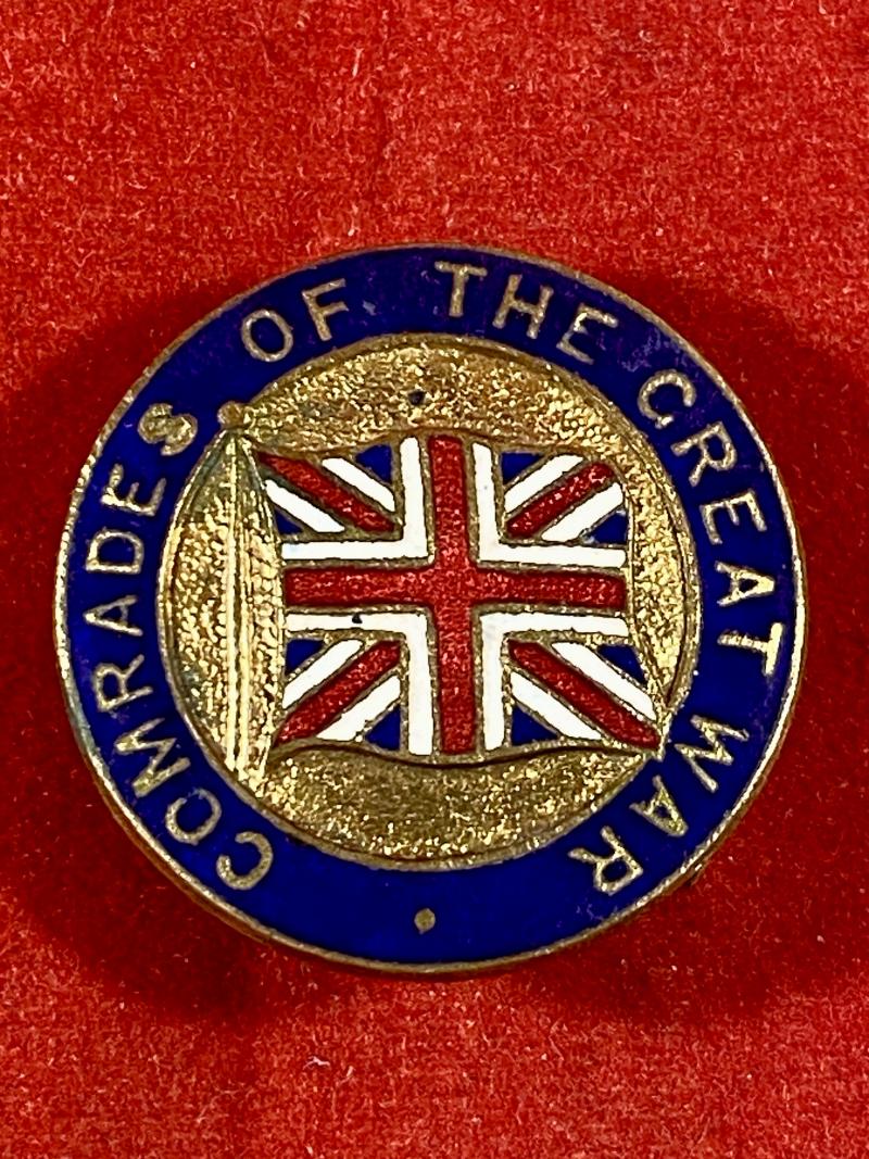 WW1 Comrades of the Great War Gilt Brass & Enamel Buttonhole Badge by J. Taylor & Co. London – No. 469334