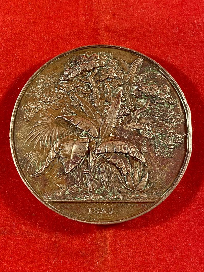 Rare Large Bronze Award Medallion -  1839 Royal Botanic Society London – by Benjamin Wyon Sc.