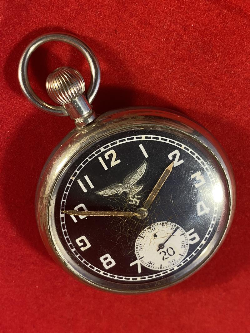 Extra Photos of Unusual WW2 Luftwaffe RLM Marked - Record 433 Swiss Pocket Watch circa 1940