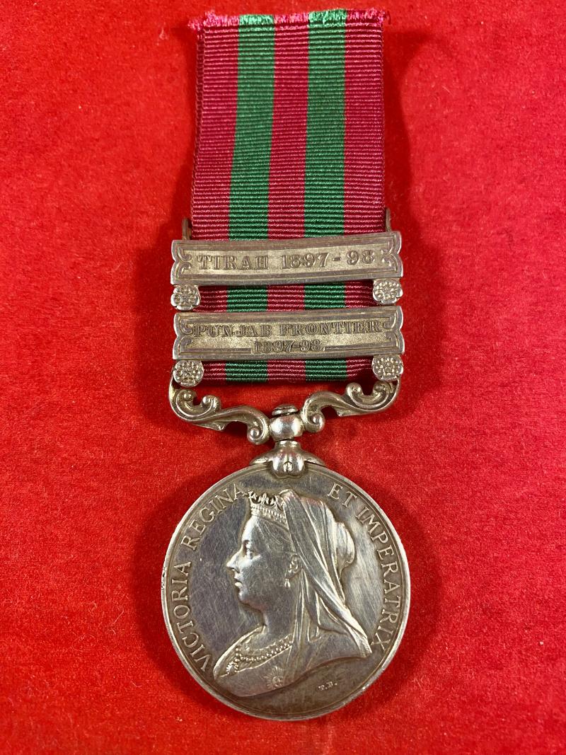 Scarce India General Service Medal 1895-1902 with Two Clasps Awarded to Gunner Joseph More - 5th Company Western Division Royal Artillery - Rocket Section