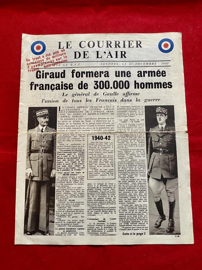 WW2 RAF Aerial Propaganda Leaflet Dropped over France – Dated 31st December 1942