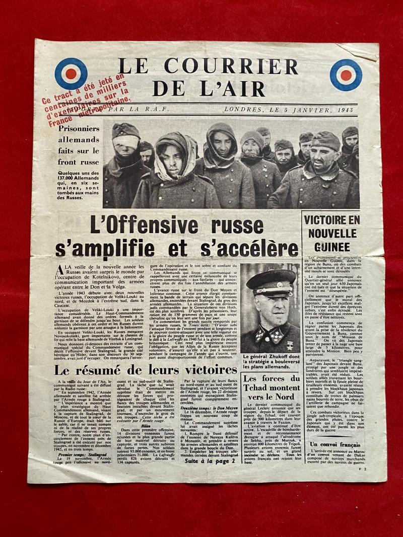WW2 RAF Aerial Propaganda Leaflet Dropped over France – Dated 5th January 1943
