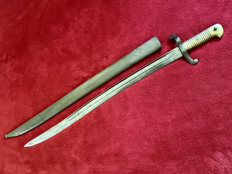 French Model 1842 Yataghan Sword Bayonet -German Blade Marked F. H for Fredrich Horster with Scabbard
