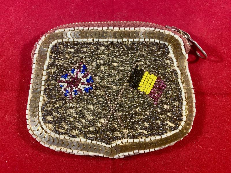 Small WW1 Souvenir Bead and Sequin Coin Purse Depicting Union Jack and Belgium Flag