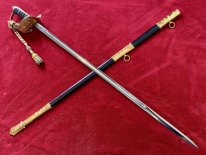 Near Mint Royal Navy Master-at Arms Warrant Officer’s 1827 Pattern Sword by Wilkinson Sword with Scabbard and Dress Knot c1990