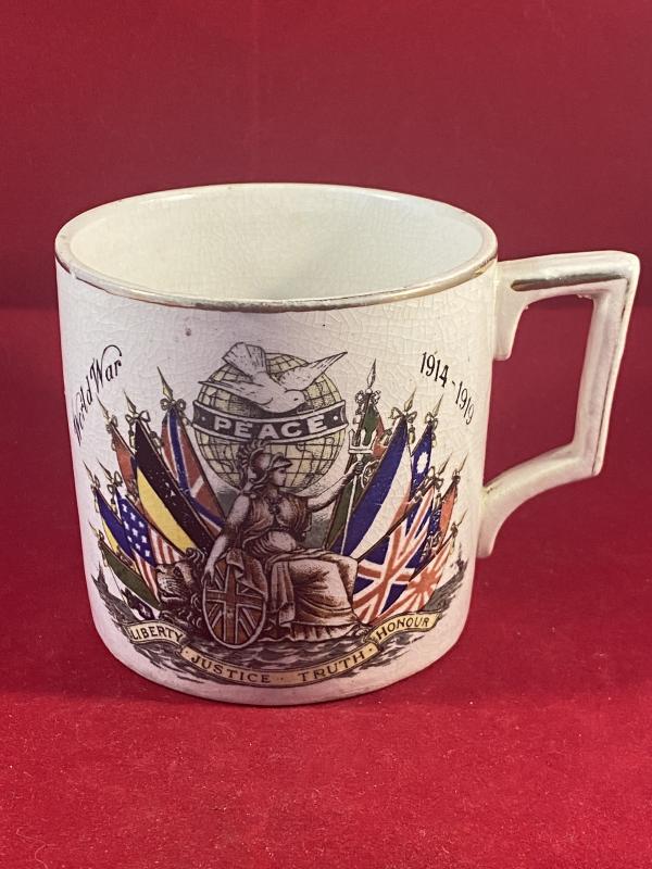 WW1 – White China 1914-1919 Peace Mug - Liberty Justice Truth Honour with an Interesting Crest and Signature of a Mayor