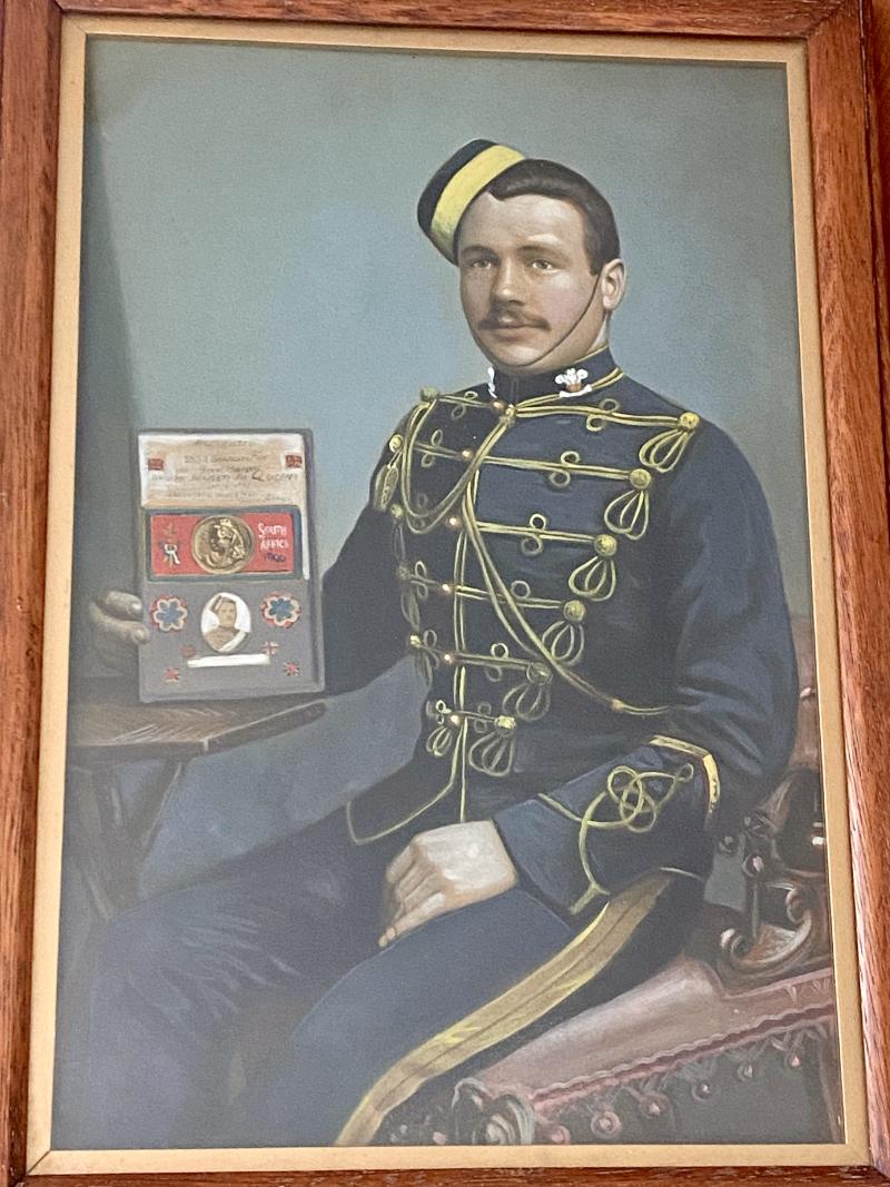 Original Framed Portrait of Named Boer War British Soldier – J.FOX - Saddler – 3383 of the 10th (Prince Of Wales Own Royal) Hussars