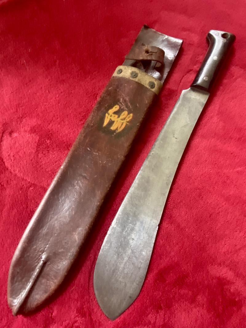 Personalised “Jeff” WW2 US Military Machete by LEGITIMUS with Leather Scabbard by ROBCO Ltd of Montreal both dated 1944