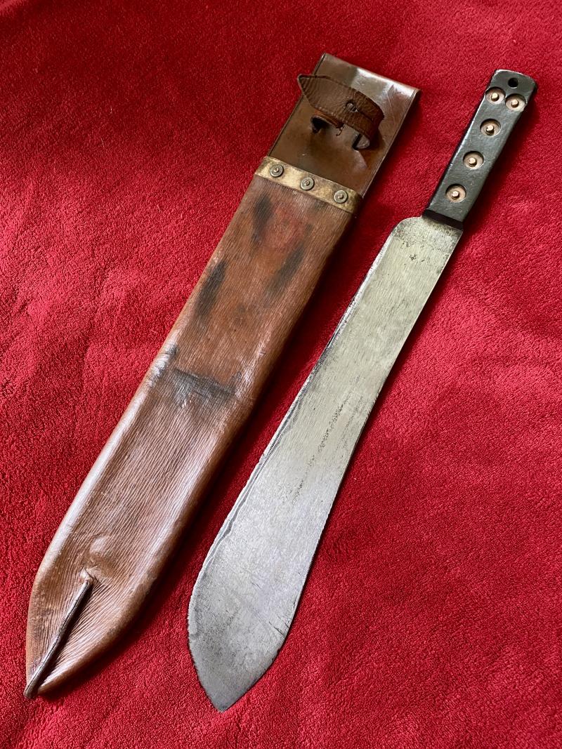 WW2 British Military Machete by MARTINGALE with Leather Scabbard by D.M & S. Ltd dated 1945 and Reissued 1952