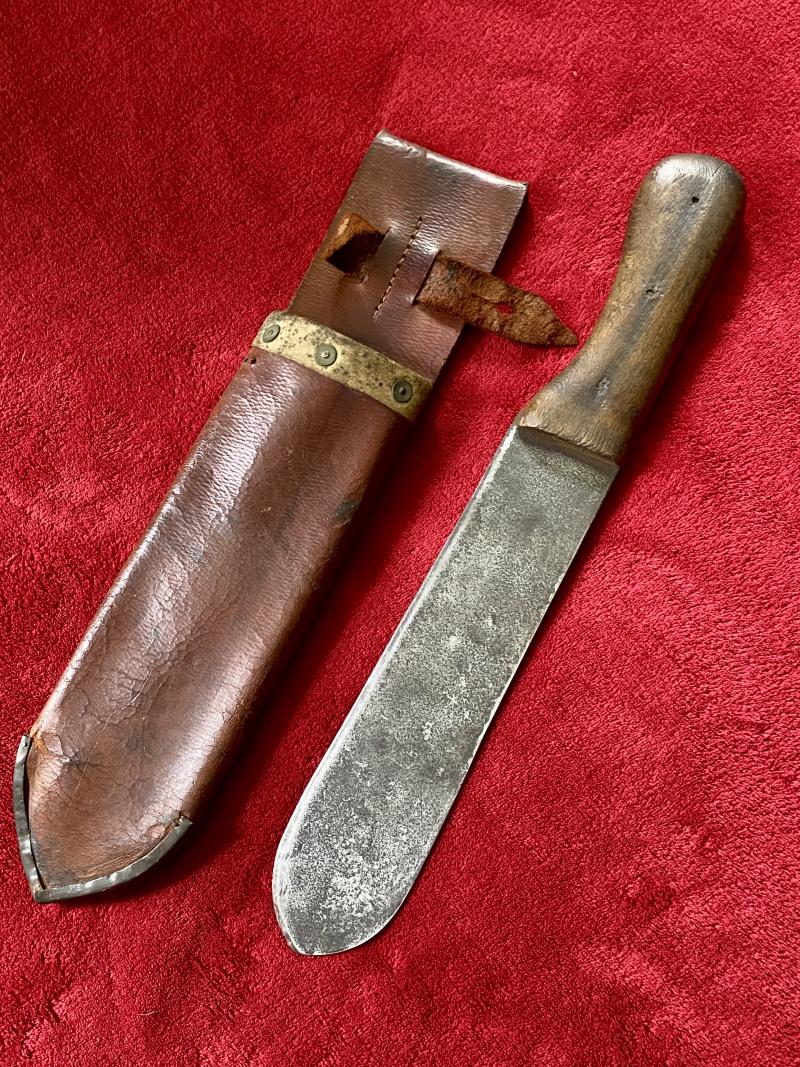 WW2 Allied Land Mine Detection & Removal Modified Machete with Leather Scabbard by ROBCO Ltd, Montreal 1944