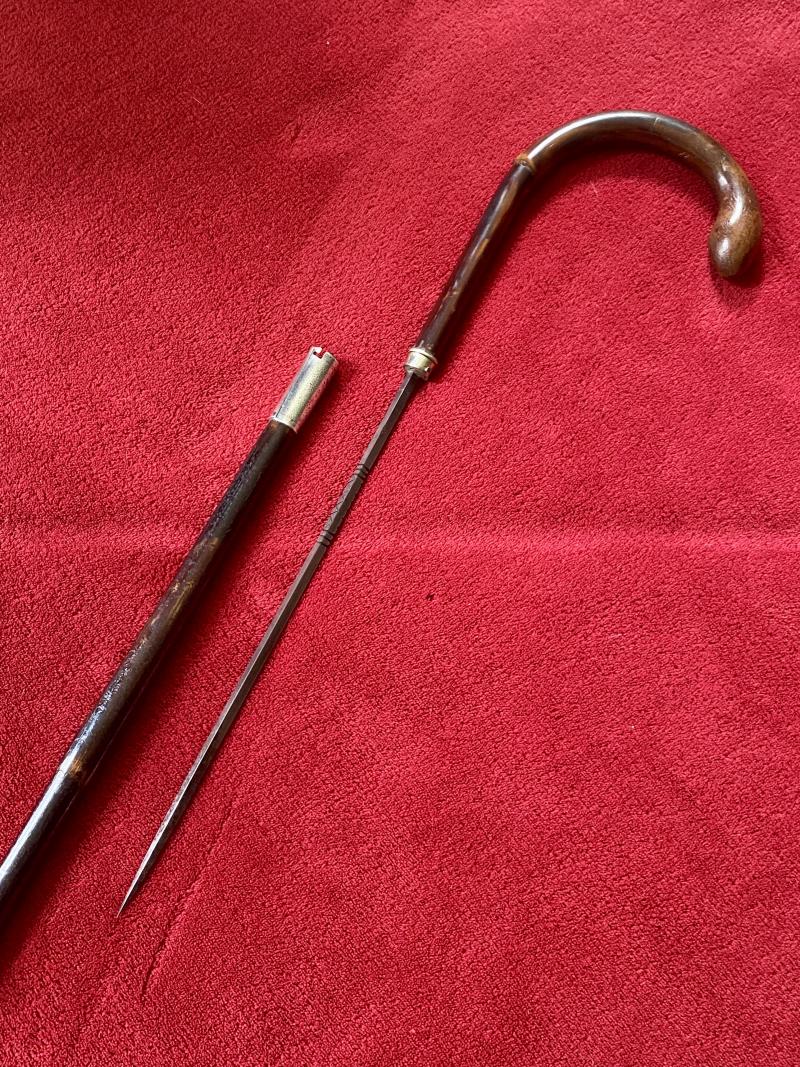 Fine Antique Bamboo Cane Short Sword Stick with 800 Stamped Silver Collar