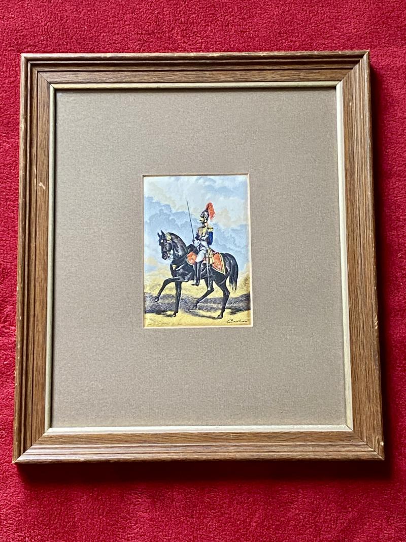 Vintage “Cashs of Coventry” Miniature Woven Silk Framed Picture of an 1850 Royal Horse Guards Officer