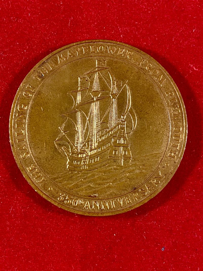 Royal Mint Gilt Bronze Medallion 350th Anniversary of Sailing of The Mayflower from Plymouth – 1620 – 1970
