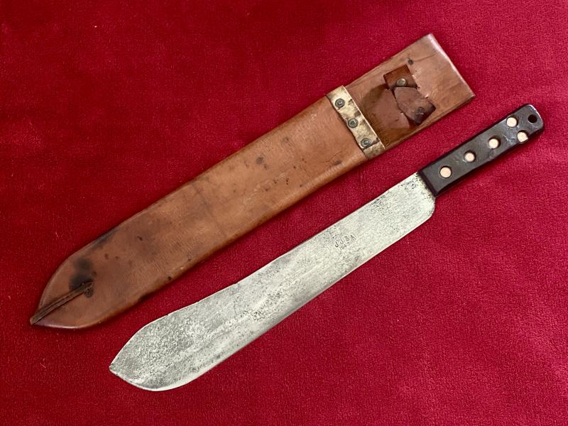 WW2 British Military Machete by J.J.B. 1943 with Leather Scabbard dated 1944 and Reissued in the 1970’s