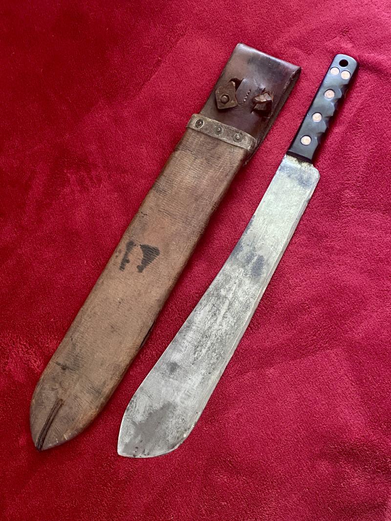 Post WW2 British Military Machete with Leather Scabbard by B.H. & G. Ltd dated 1955