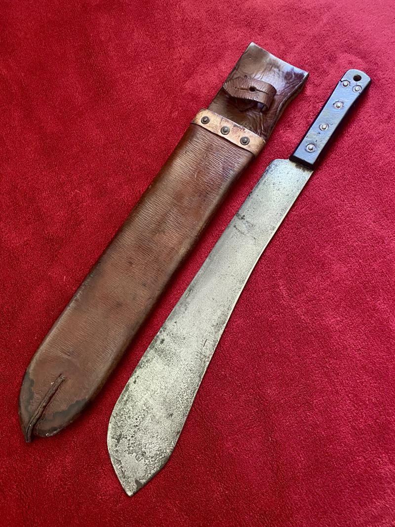 WW2 British Military Machete by S & J Kitchin Ltd dated 1945 with Leather Scabbard dated 1944