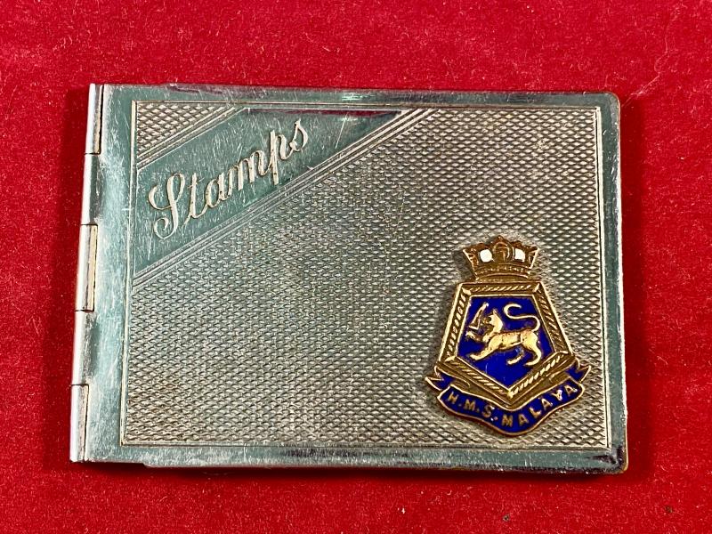 Souvenir Chrome Plated H.M.S. MALAYA Stamp Book Cover c1930