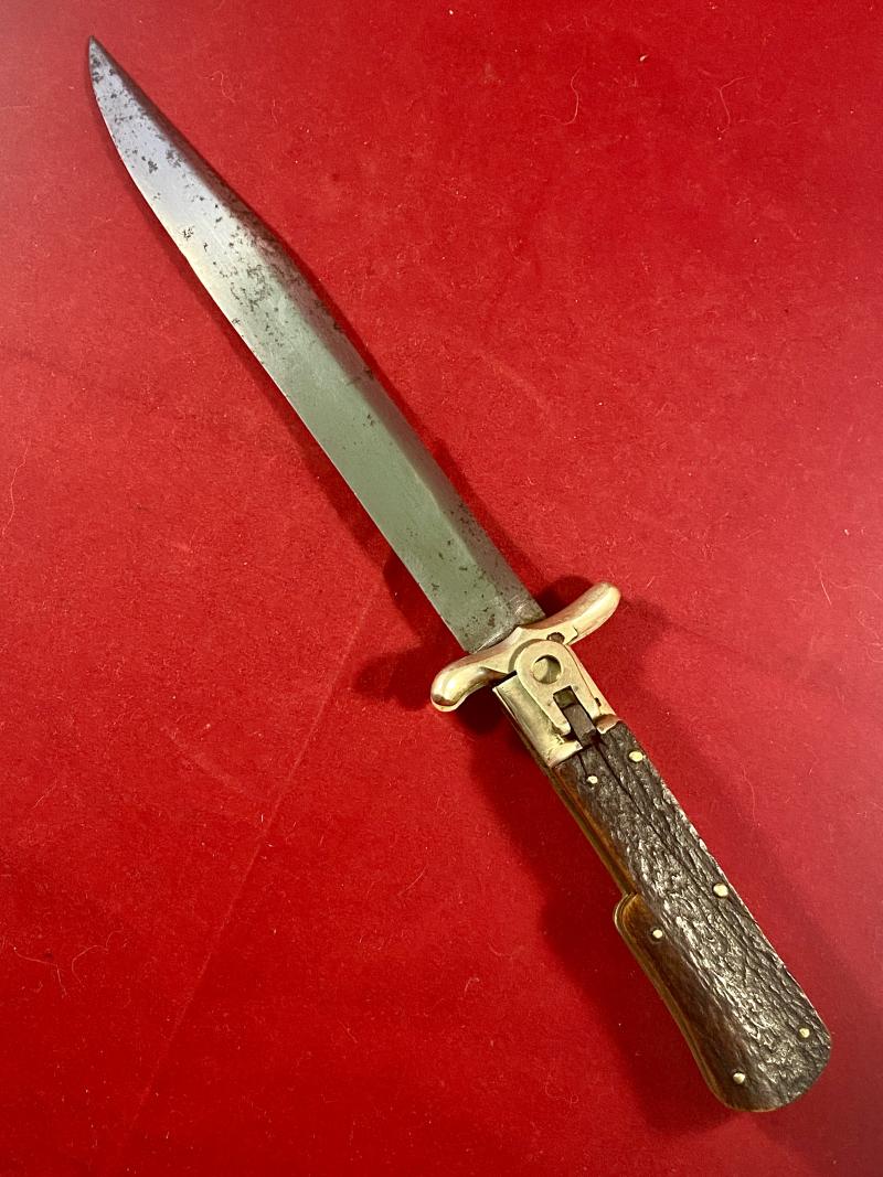 Late 19th Century Folding Bowie Knife with 7.5” Clip-Point Blade and Stag Horn Grip