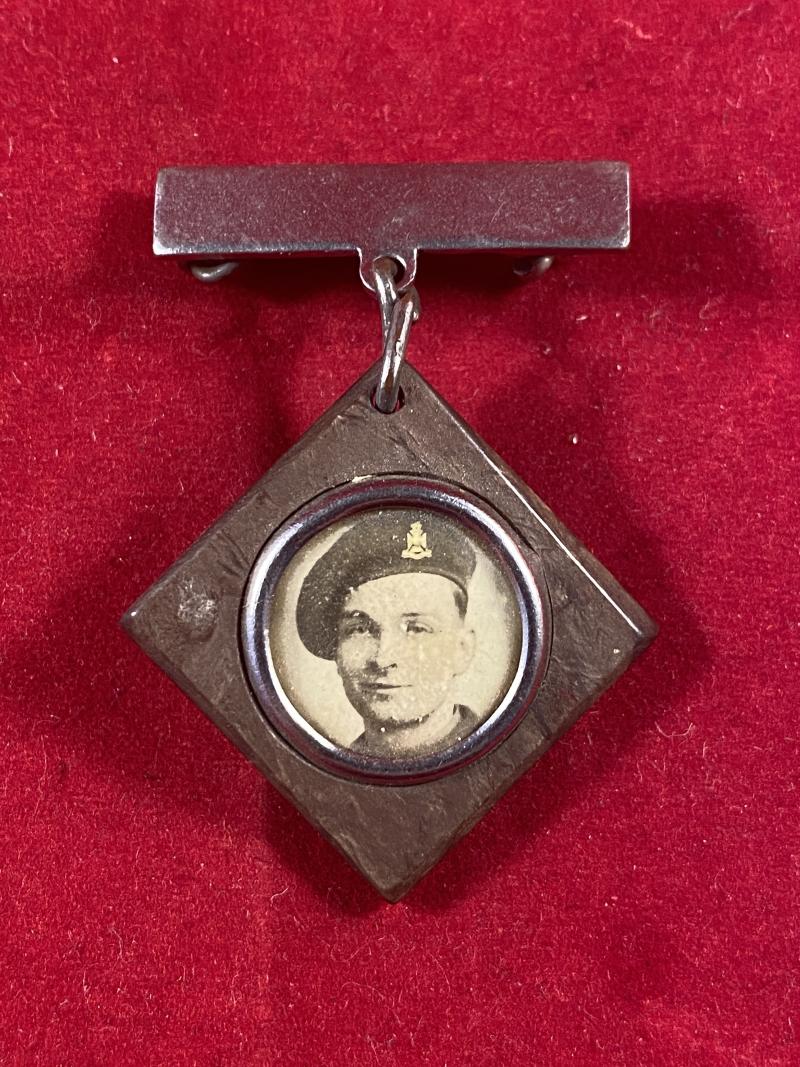 WW2 Bakelite and Chrome Sweetheart Brooch with Photo of Soldier from The Wiltshire Regiment