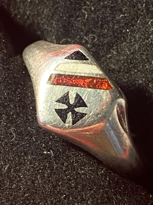 Near Mint Original WW1 German Soldier's Patriotic Silver and Enamel Ring with Iron Cross