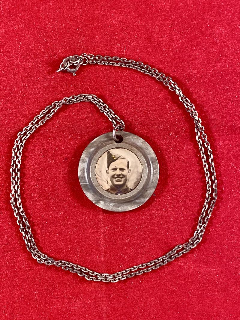 WW2 Bakelite Pendant with Photo of a British Soldier and Silver-Plated Chain