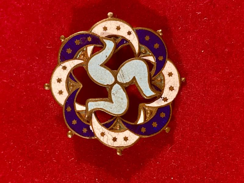 Antique Gilt Metal and Enamel Isle of Man Brooch Depicting the Famous Celtic Three Legs of Mann