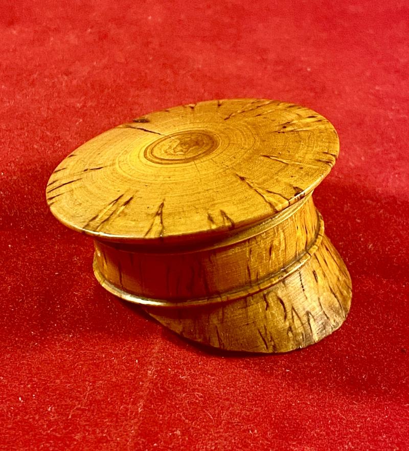 Small Carved Wooden WW1 Officer’s Cap Snuff or Trinket Box - POW Treen