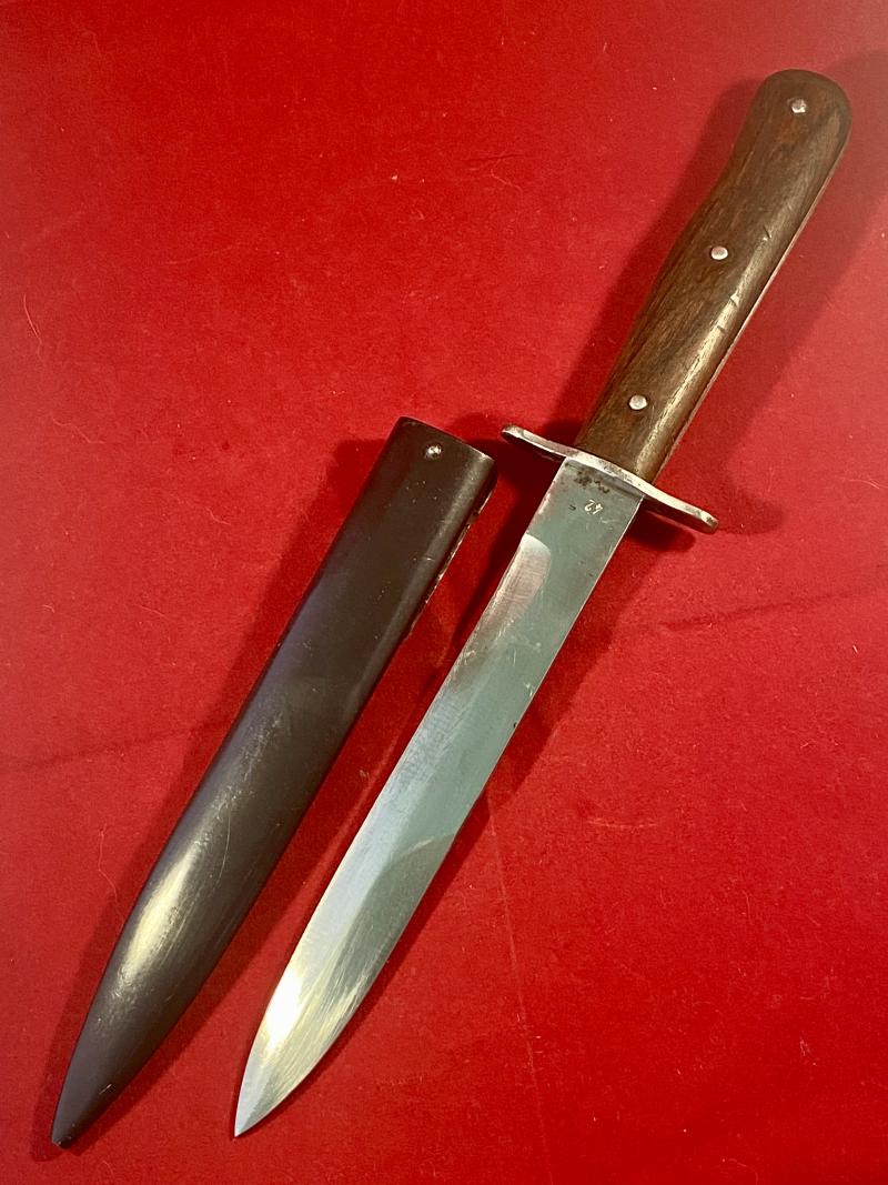 Genuine WW2 Luftwaffe Fighting Knife Stamped with Official Stick Eagle “5” Waffenamt Stamp on the Blade and on the Scabbard