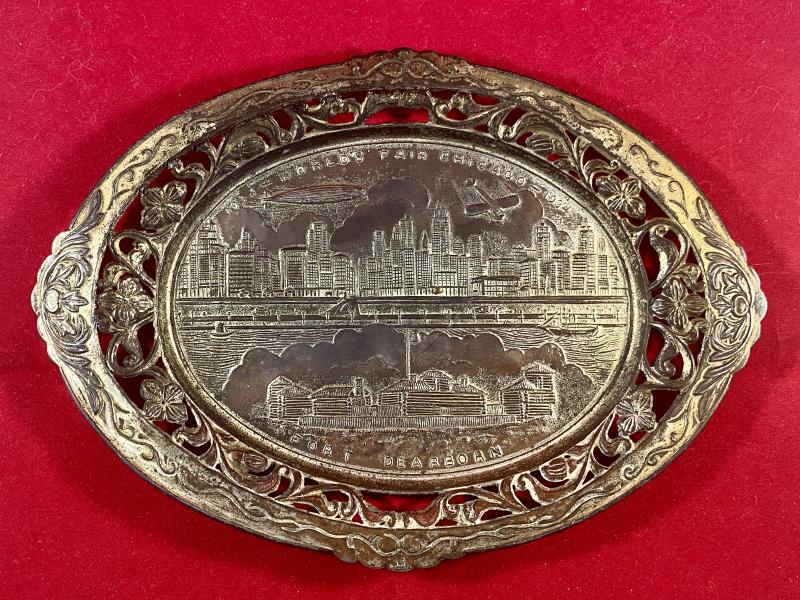 Souvenir Metal Dish Commemorating the Chicago World's Fair 1933 - 1934 depicting Fort Dearborn