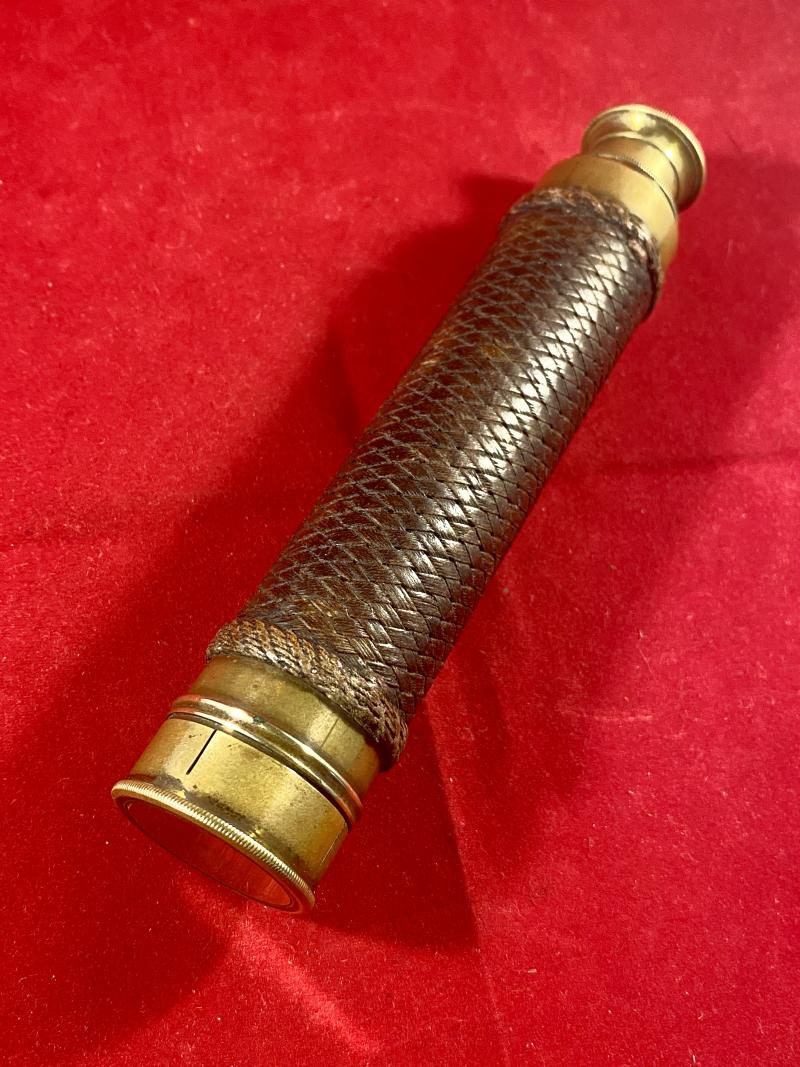 Antique Victorian 6” Pocket Three-Draw Brass Telescope with Weaved Leather Covered Grip