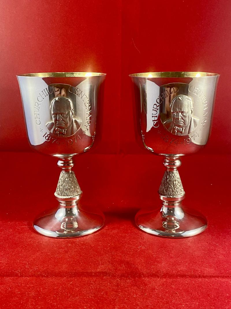 Extra Photos of Pair of Hallmarked Silver Winston Churchill Centenary 1874 - 1974 Goblets - 51555