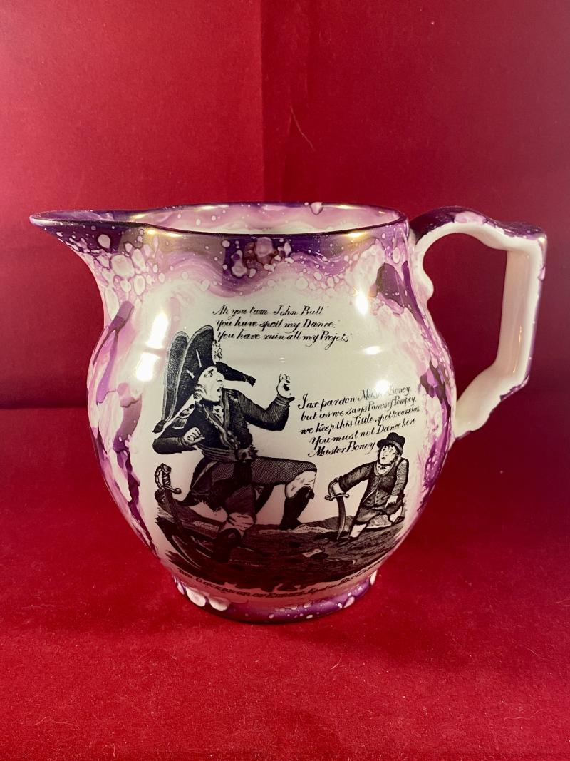 Antique Sunderland Lustreware Jug with Transfer Prints of Napoleon ‘The Governor of Europe, Stoped in his Career’ and 'Success to the Volunteers' c1900