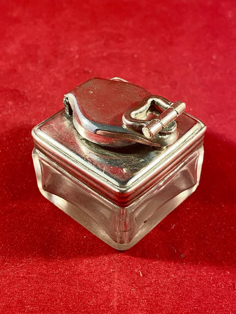 Antique George III Period Small Silver Plated and Glass Travelling Inkwell c1820