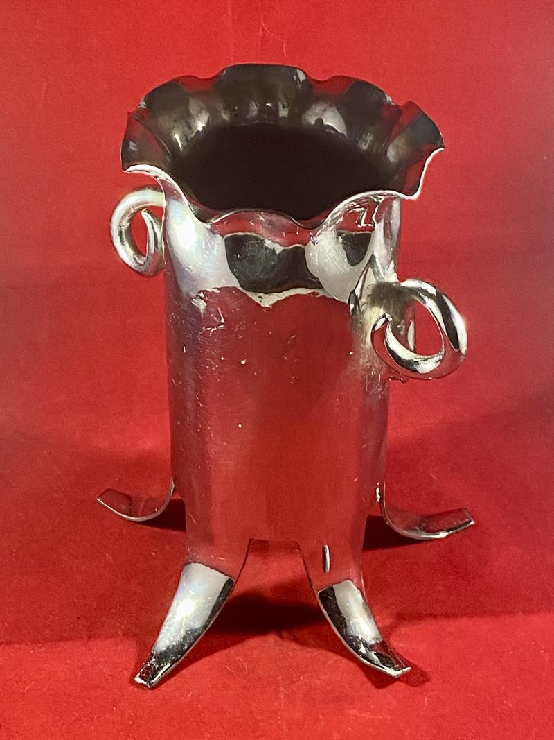 Heavily Chrome Plated WW1 Trench Art 77mm Brass Artillery Shell Case made into a Vase