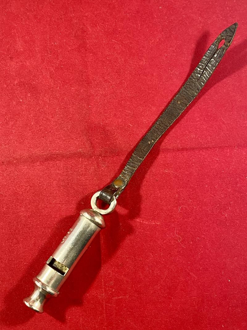 Genuine WW1 1915 British Military Officers Trench Whistle by J Hudson & Co. of Birmingham with original Leather Strap