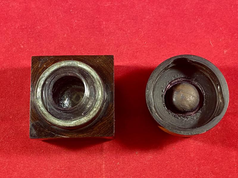 Beautiful Antique Victorian Turned Rosewood Campaign Berry’s Patent Crown Traveling Inkwell c1860